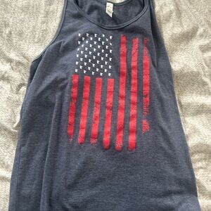 Women’s Navy Tank Top with Distressed American Flag Print